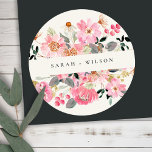 Rustic Lively Blush Pink Waterverf Floral Wedding Ronde Sticker<br><div class="desc">Neem contact met mij op via yellowfebstudio@gmail.com voor meer aanpassingen of andere overeenkomende objecten.</div>