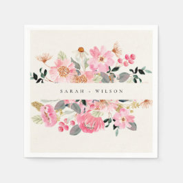 Rustic Lively Blush Pink Waterverf Floral Wedding Servet