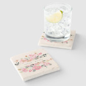 Rustic Lively Blush Pink Waterverf Floral Wedding Stenen Onderzetter (Zijkant)