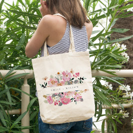 Rustic Lively Blush Pink Waterverf Floral Wedding Tote Bag