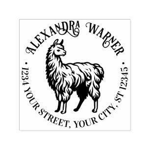 Rustic Llama #2 Ronde Naam Terug Adres Zelfinktende Stempel