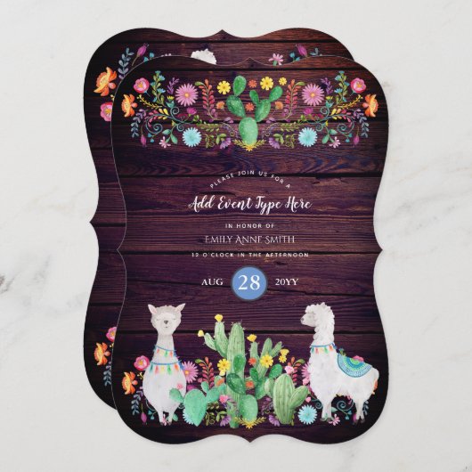 Rustic Llama Waterverf Folk Flowers ELKE GEBEURTEN Kaart (Voorkant / Achterkant)