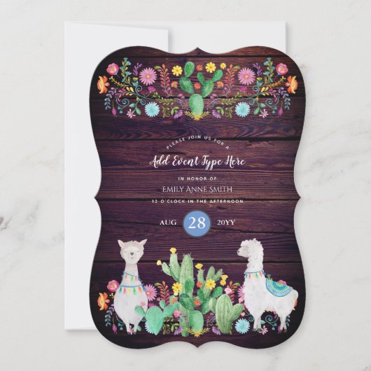 Rustic Llama Waterverf Folk Flowers ELKE GEBEURTEN Kaart (Voorkant)