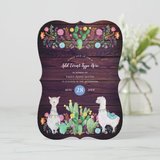 Rustic Llama Waterverf Folk Flowers ELKE GEBEURTEN Kaart (Staand voorkant)
