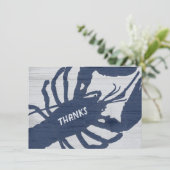 Rustic Lobster Navy Blue Wood Grain Hartelijk dank Bedankkaart (Staand voorkant)