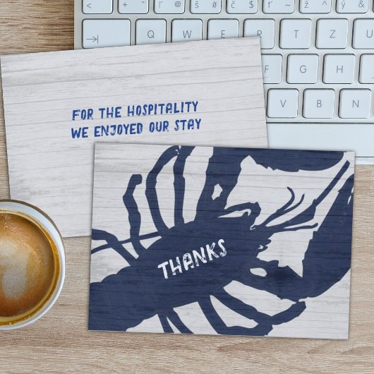 Rustic Lobster Navy Blue Wood Grain Hartelijk dank Bedankkaart
