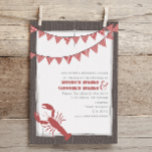 Rustic Lobster Wedding Rehearsal Dinner Invite Kaart<br><div class="desc">Een bijtend zee met de trouwrepetitieve uitnodiging met een illustratie van een kreeft linksonder. Roodgingham bovenaan. Achtergrond is barnwood. Pas de grijze en rode tekst aan met details van uw gelegenheid.</div>