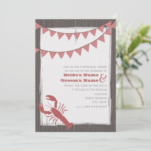 Rustic Lobster Wedding Rehearsal Dinner Invite Kaart (Staand voorkant)