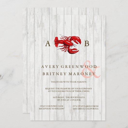RUSTIC LOBSTER WOOD WEDDING INVITATION KAART (Voorkant / Achterkant)