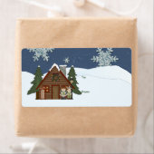 Rustic Lodge Country Cabin Kerstmis om nacht Etiket (Insitu)