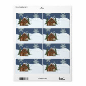Rustic Lodge Country Cabin Kerstmis om nacht Etiket (Full Sheet)