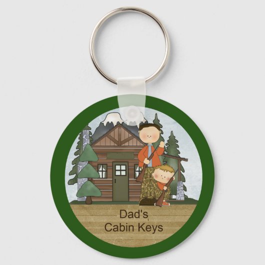 Rustic Lodge Hunting Dad and Boy at Cabin Custom Sleutelhanger (Voorkant)