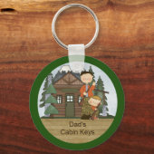 Rustic Lodge Hunting Dad and Boy at Cabin Custom Sleutelhanger (Voorkant)