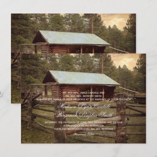 Rustic Log Cabin country Wedding Invitting Kaart (Voorkant / Achterkant)