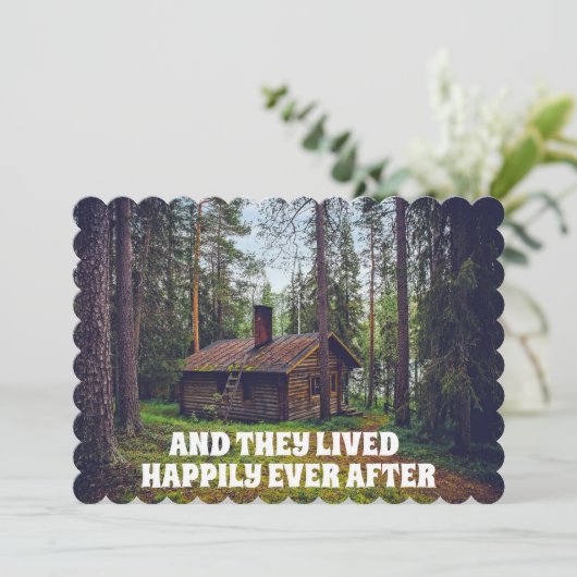 RUSTIC LOG CABIN CUSTOM WEDDING INVITATIONS KAART (Staand voorkant)