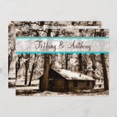 Rustic Log Cabin in Bossen Blauwgroen huwelijksuit Kaart (Voorkant / Achterkant)