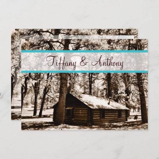 Rustic Log Cabin in Bossen Blauwgroen huwelijksuit Kaart (Voorkant / Achterkant)