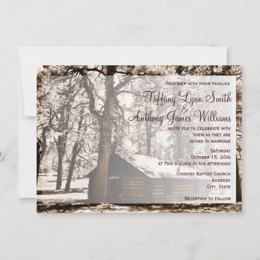 Rustic Log Cabin in Bossen Blauwgroen huwelijksuit Kaart (Achterkant)