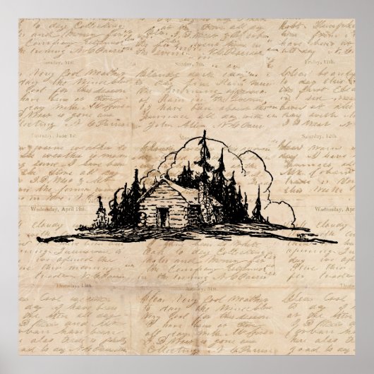 Rustic Log Cabin Natuur Forest Art script Poster (Voorkant)