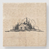 Rustic Log Cabin Natuur Forest Art script Stenen Onderzetter (Voorkant)