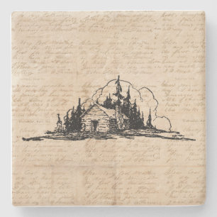 Rustic Log Cabin Natuur Forest Art  script Stenen Onderzetter