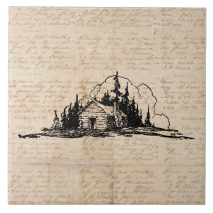 Rustic Log Cabin Natuur Forest Art  script Tegeltje