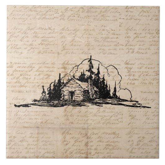 Rustic Log Cabin Natuur Forest Art  script Tegeltje (Voorkant)