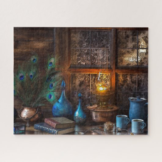 Rustic log Cabin op plaats van lamplight Legpuzzel (Horizontaal)