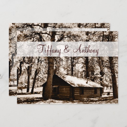 Rustic Log Cabin Pine Trees Wedding Invitations Kaart (Voorkant / Achterkant)