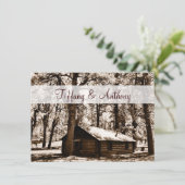 Rustic Log Cabin Pine Trees Wedding Invitations Kaart (Staand voorkant)