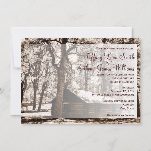 Rustic Log Cabin Pine Trees Wedding Invitations Kaart (Achterkant)