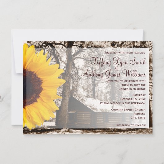 Rustic Log Cabin Sunflower Wedding Invitting Kaart (Achterkant)