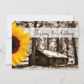 Rustic Log Cabin Sunflower Wedding Invitting Kaart (Voorkant)