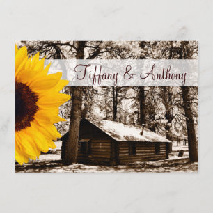 Rustic Log Cabin Sunflower Wedding Invitting Kaart