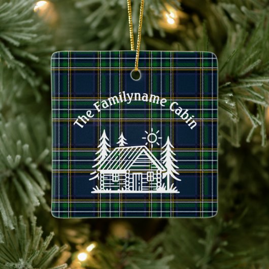 Rustic Log Cabin Tartan Keramisch Ornament (Boom)