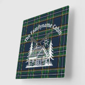 Rustic Log Cabin Tartan Vierkante Klok (Hoek)