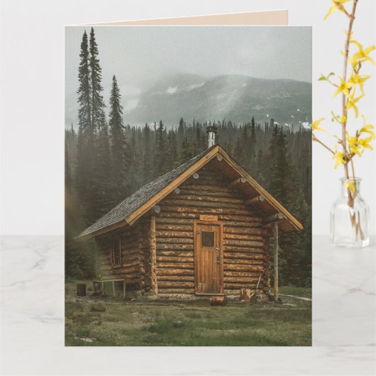 RUSTIC LOG CABIN VERJAARDAG WENSKAART KAART (Gele Bloem)