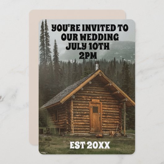 RUSTIC LOG CABIN WEDDING INVITATIONS PERSONALISEER KAART (Voorkant / Achterkant)