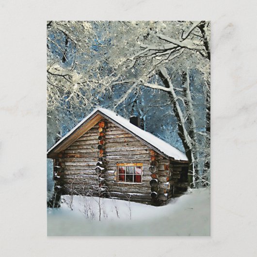 Rustic Log Cabin Winter Magic Aankondigingskaart (Voorkant)