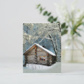 Rustic Log Cabin Winter Magic Aankondigingskaart (Staand voorkant)