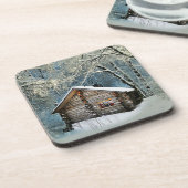 Rustic Log Cabin Winter Magic Bier Onderzetter (Linkerzijde)