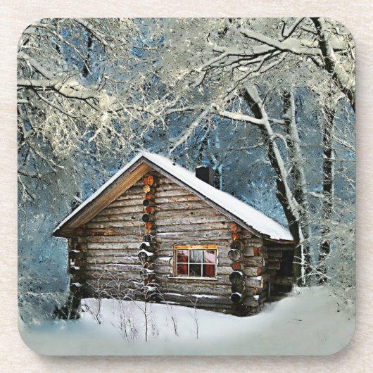 Rustic Log Cabin Winter Magic Bier Onderzetter (Voorkant)