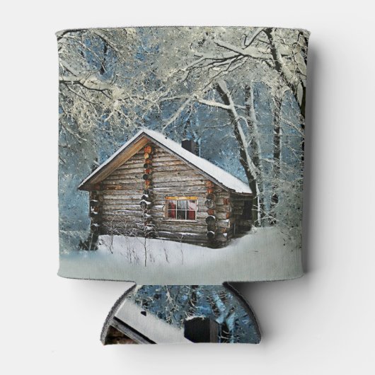 Rustic Log Cabin Winter Magic Blikjeskoeler (Voorkant)