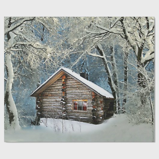 Rustic Log Cabin Winter Magic Cadeaupapier (Vlak)