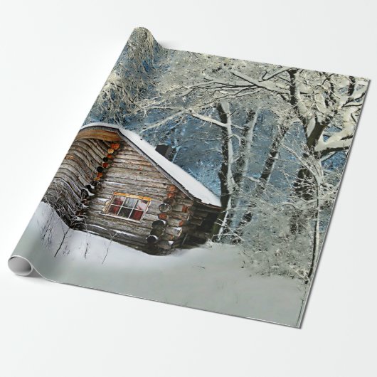 Rustic Log Cabin Winter Magic Cadeaupapier (Uitgerold)