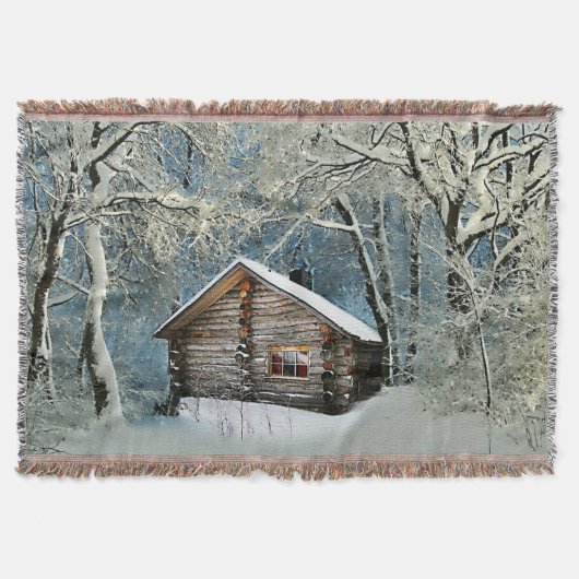 Rustic Log Cabin Winter Magic Deken (Voorkant)