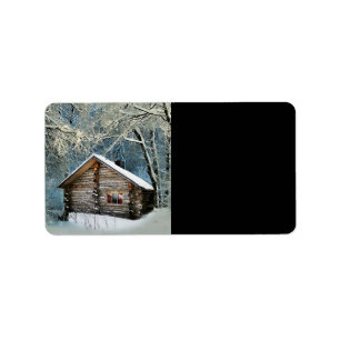 Rustic Log Cabin Winter Magic Etiket