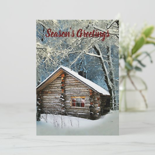 Rustic Log Cabin Winter Magic Feestdagenkaart (Staand voorkant)