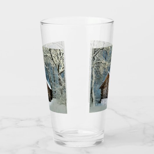 Rustic Log Cabin Winter Magic Glas (Links)