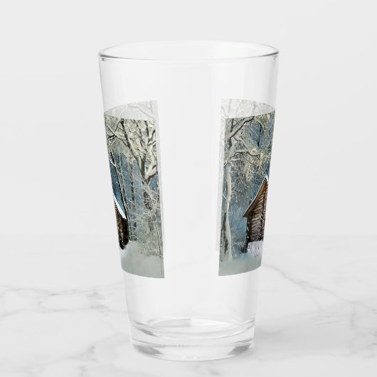 Rustic Log Cabin Winter Magic Glas (Rechts)